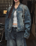 Ocean Washing Stitch Biker Denim Jacket