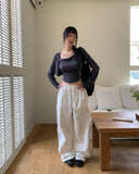 Permil Drape Shirring Crop Sleeveless Cardigan Set