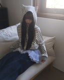 Nean Neko Stripe Two-Way Hood Zip-Up