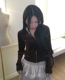 Ziz Velvet Slim Fit Hooded Zip-Up