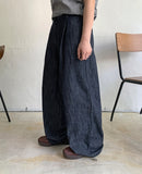 Mimku Pintuck String Summer Raw Wide Denim Pants