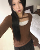 Burku Lace Strap Angora Long Sleeve T-Shirt