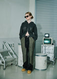 [2-WAY] Fluttery Pigment CROP Hood Zip Up Smoke
