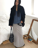 [Brushed] Withy Banding Strap Pile Long Skirt