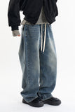 Drawstring wide denim pants