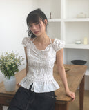 Badu Flower Strap Puff Short Sleeve Blouse