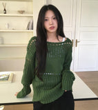 [MADE] Tens Crochet Net Overfit Boat Neck Knit