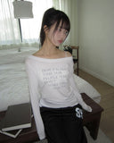 Dokken Lettering See-through Off-shoulder Long Sleeve T-shirt