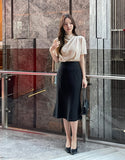 Azrin Half-Neck Drape Short Sleeve T-blouse