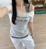 Layered Lettering See-through Short Sleeve T-shirt