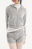 Cozy velour slim crop hood zip-up