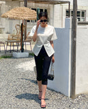 Duba Span Shirring Front Slit Short Sleeve T-shirt