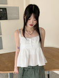 Blena Heart Strap Button Lace Cropped Sleeveless Blouse