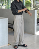 Two Tuck Semi Wide Belt Slacks