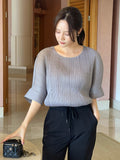 Pecho Pleated Short Sleeve T-shirt Blouse