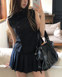 Near Unbalance High Neck Button Top