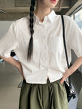 Gretel Shirring String Cotton Crop Short Sleeve Shirt
