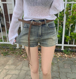 Suede Belt Set Span Denim Shorts