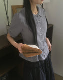 Saon Round Collar Frill Puff Blouse