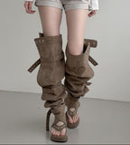 1203 Multiway Buckle Thigh-High Flip-flop Boots
