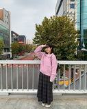 Rooming Check Wool Banding Pleated Long Skirt