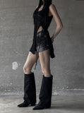 Studded Black Short Denim