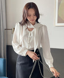 Evette Pearl Tie Puff Blouse