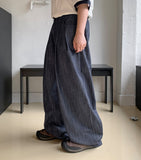 Tobita pin tuck banding raw wide denim pants