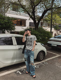Road Damage Wide Denim Pants