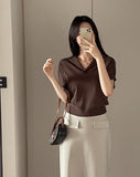 Kashua V-neck Collar Short Sleeve Knit