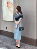 Bow Slit H-line Denim Skirt
