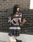 Keru stripe color matching collar knit