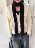 Lauder wool collar pocket knit long sleeve cardigan