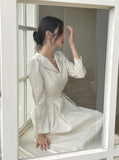 [PREMIUM] Piel Puff Collar Jacquard Long One Piece (Belt Set)