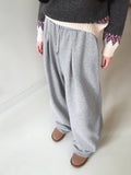 Twee pin tuck two-way banding long wide brushed jogger pants