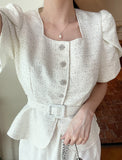 Beno Square Spangled Tulip Tweed Jacket (Belt Set)
