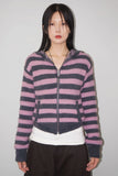 HAIRY STRIPE HOOD ZIP-UP