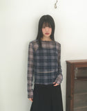 Niron Layered See-Through Check Long Sleeve T-Shirt