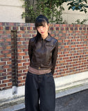 Dunen Collar Zipper Pocket Biker Washing Leather Jacket