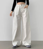 4-Season Hem Snap Long Wide Cotton Pants