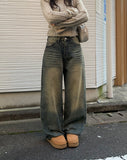 Lutz Vintage Washing Denim Wide Pants