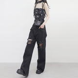 Robe wide damaged denim pants