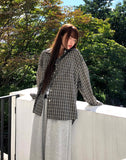 Timin check collar pocket loose fit long sleeve shirt