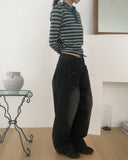 Welt Button Pocket Washed Balloon Denim Pants