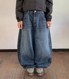 [unisex] Crion Washed Denim Banding Balloon Wide Pants