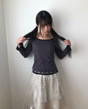 Partin Boat Neck Three Quarter Color Matching T-shirt