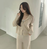 Knit Two-Way Hood Zip-Up Banding Loose Fit Pants Two-Piece Set