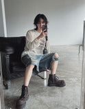 Broing damage bermuda denim pants