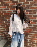 Leuken Pintuck Frill Blouse