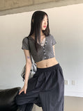 Catal all-in-one lace V-neck cropped short sleeve cardigan